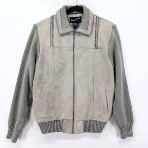 VTG Rene de France Suede Leather and Knit Sweater Bomber Jacket Large Zip Up
